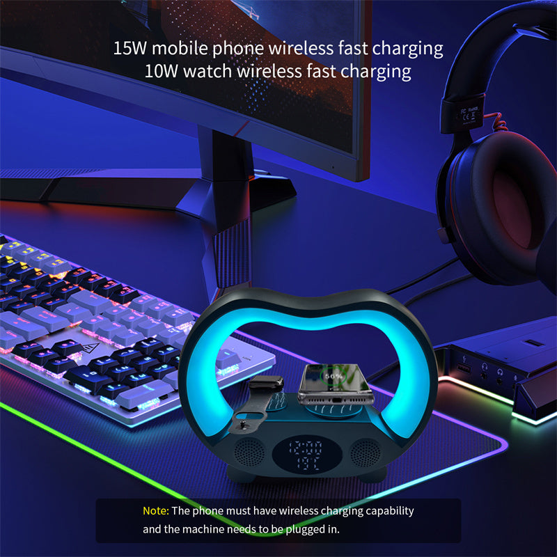 2024 New 6 In 1 Smart Remote Control Bluetooth-compatible Ambience Intelligent LED Table Lamp Multi-function Wireless Charger Night Light Bluetooth-compatible Speaker 