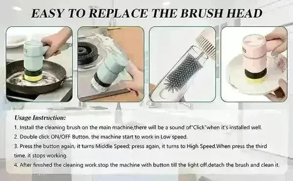 cordless electric spin scrubber | stainless steel brush head | long battery life spin scrubber | ultrasonic cleaning