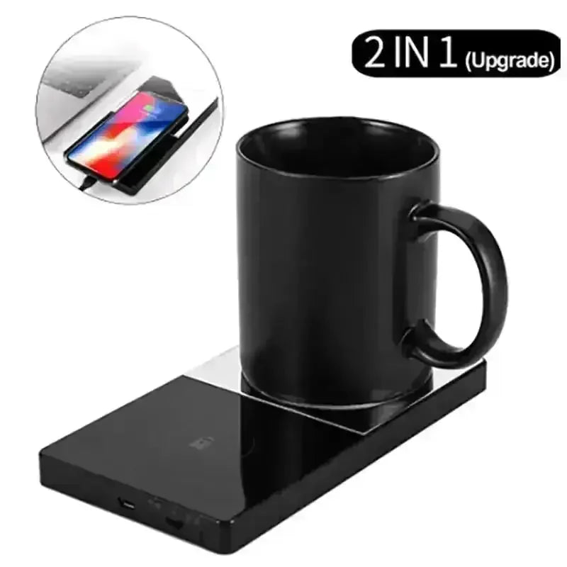 wireless charging mug warmer | 2 in 1 heating cup | usb powered desk warmer | energy saving