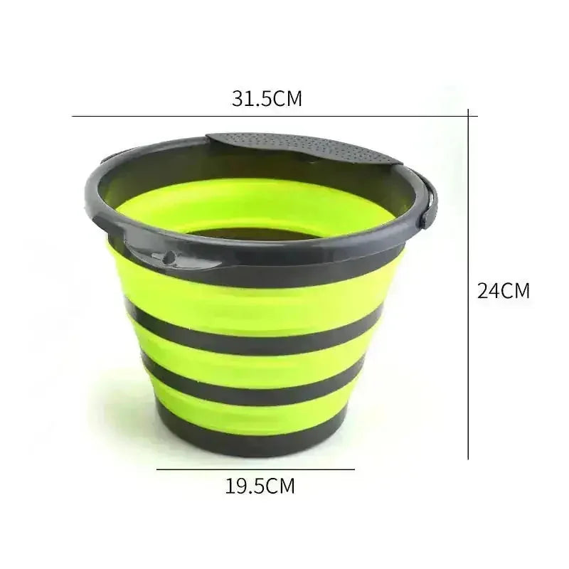 collapsible silicone bucket | leak-proof food grade silicone | multi-purpose camping bucket | ultrasonic cleaning