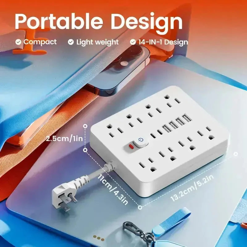 outlet surge protector | heavy duty power strip with usb | 8 ac outlets and 6 usb ports | energy saving