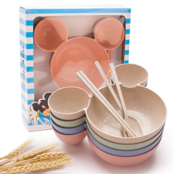 Wheat Straw, Children's Bowl, Cartoon, Wheat Chopsticks, Fork Spoon, Fruit Dish, Mickey's Bowl, Lovely Gift Set 
