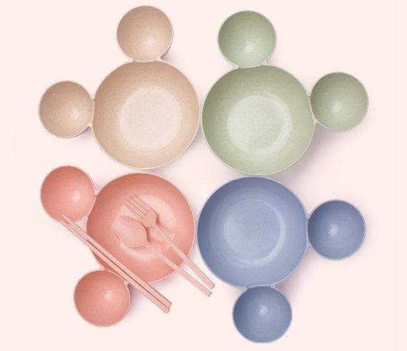 Wheat Straw, Children's Bowl, Cartoon, Wheat Chopsticks, Fork Spoon, Fruit Dish, Mickey's Bowl, Lovely Gift Set 