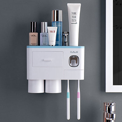 Non-marking Hanging Magnetic Toothbrush Holder Single Drawer Storage Rack With Toothpaste Squeezer Toiletry Set 