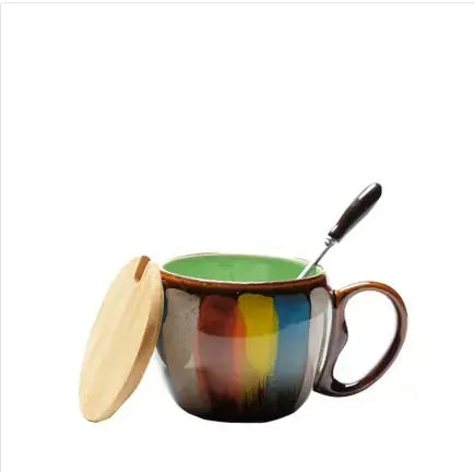 Creative ceramic cup milk cup water cup coffee cup breakfast cup couple cup to cup mug with lid spoon 