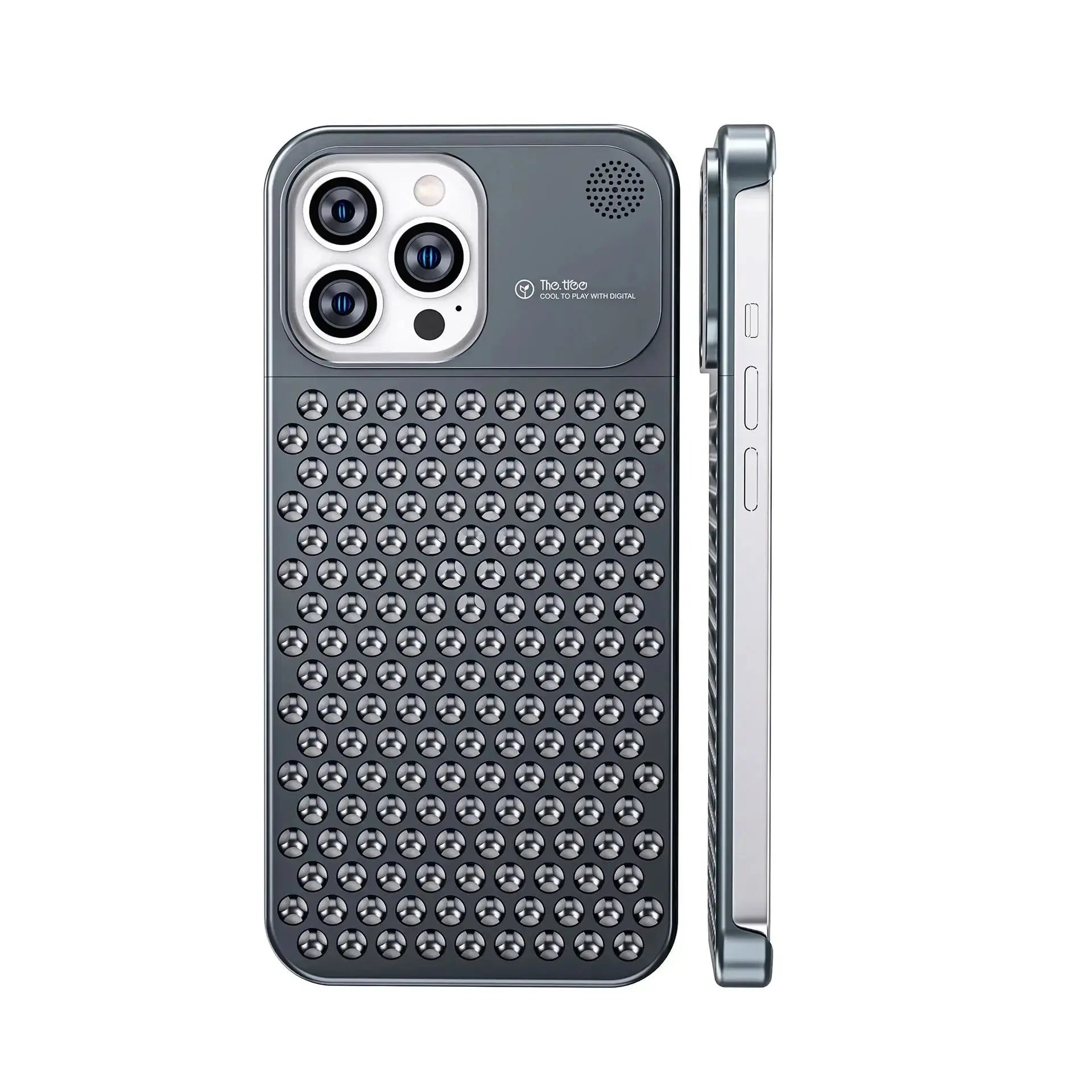 Aluminum Alloy Phone Case For 14 13 Pro Max Plus Hollow Heat Dissipation Anti-fall Full Body Shockproof Phone Cove 