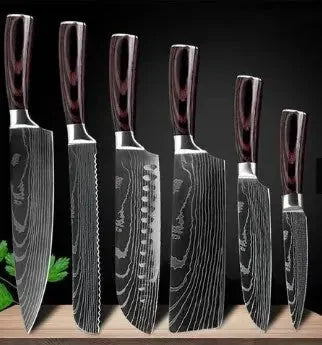 stainless-steel chef knife set | heavy-duty cooking knives | 8-piece knife set with sharpener | energy saving