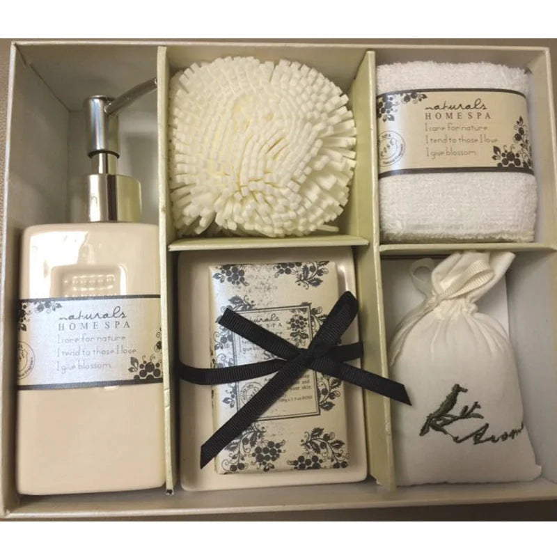 ceramic bathroom accessories set | 5-piece bath gift box | waterproof pottery soap dish | ultrasonic cleaning