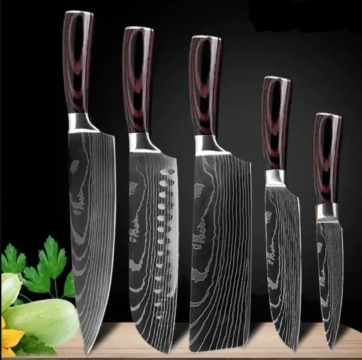 stainless-steel chef knife set | heavy-duty cooking knives | 8-piece knife set with sharpener | energy saving