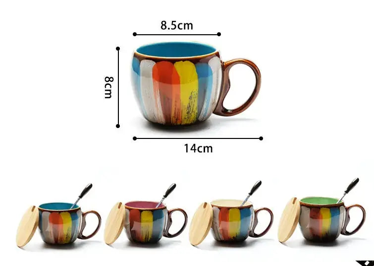 Creative ceramic cup milk cup water cup coffee cup breakfast cup couple cup to cup mug with lid spoon 
