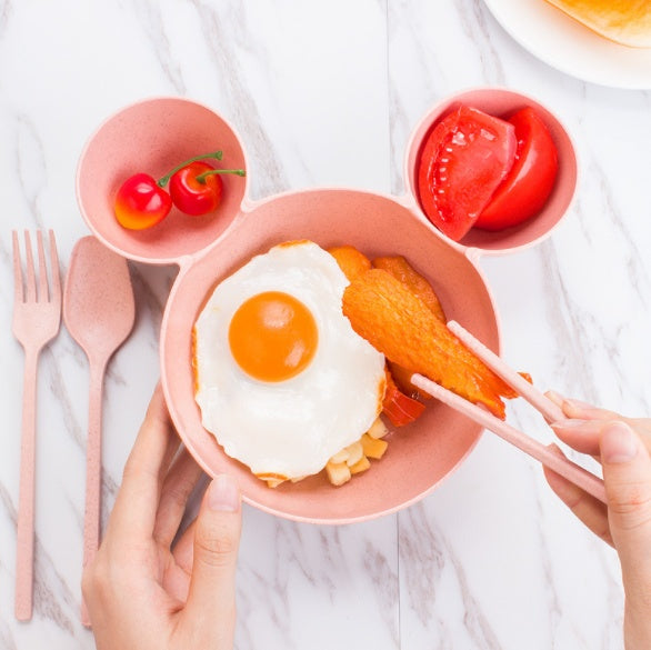 Wheat Straw, Children's Bowl, Cartoon, Wheat Chopsticks, Fork Spoon, Fruit Dish, Mickey's Bowl, Lovely Gift Set 