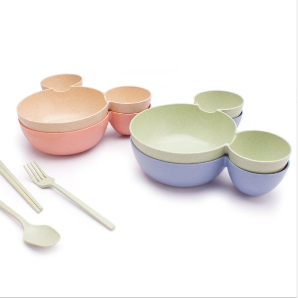 Wheat Straw, Children's Bowl, Cartoon, Wheat Chopsticks, Fork Spoon, Fruit Dish, Mickey's Bowl, Lovely Gift Set 