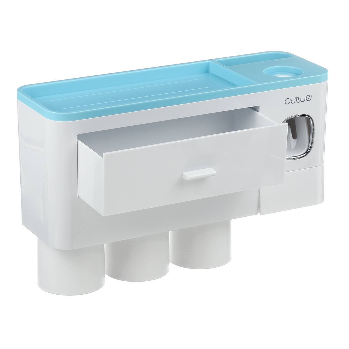 Non-marking Hanging Magnetic Toothbrush Holder Single Drawer Storage Rack With Toothpaste Squeezer Toiletry Set 