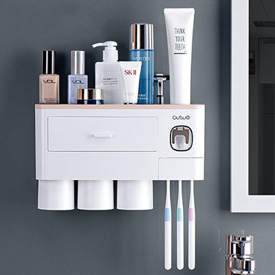 Non-marking Hanging Magnetic Toothbrush Holder Single Drawer Storage Rack With Toothpaste Squeezer Toiletry Set 