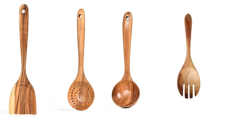 Teak Natural Wood Tableware Spoon Ladle Turner Rice Colander Soup Skimmer Cooking Tool Sets Spoon Scoop Kitchen Tools Gadgets 