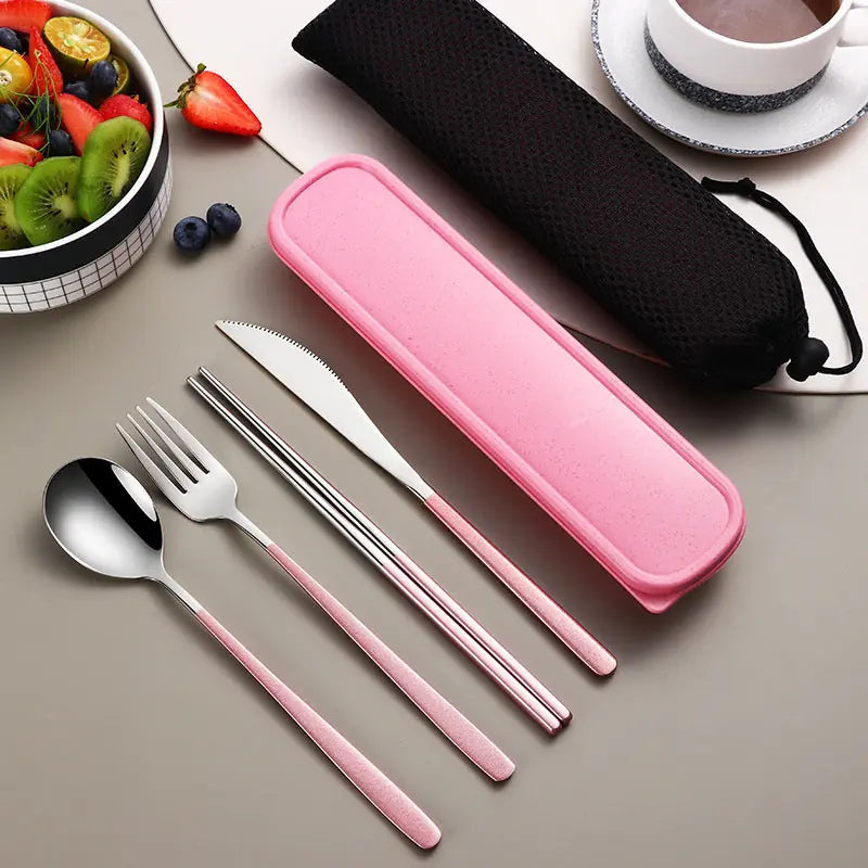 304 Dinnerware Set Flatware Kitchen Accessories Camping Travel Sets Gold Knife Fork Spoon Portable Cutlery Sets With Case 