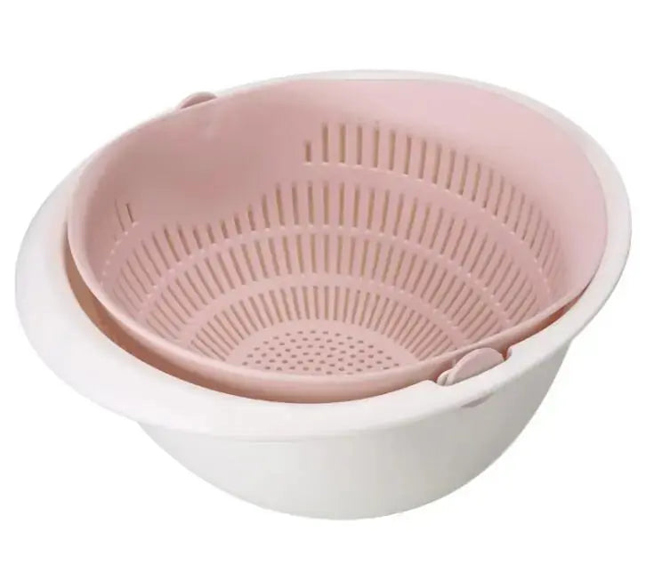 Double-Dish Sink Drain Basket Kitchen Panning Wash Fruit Basket 