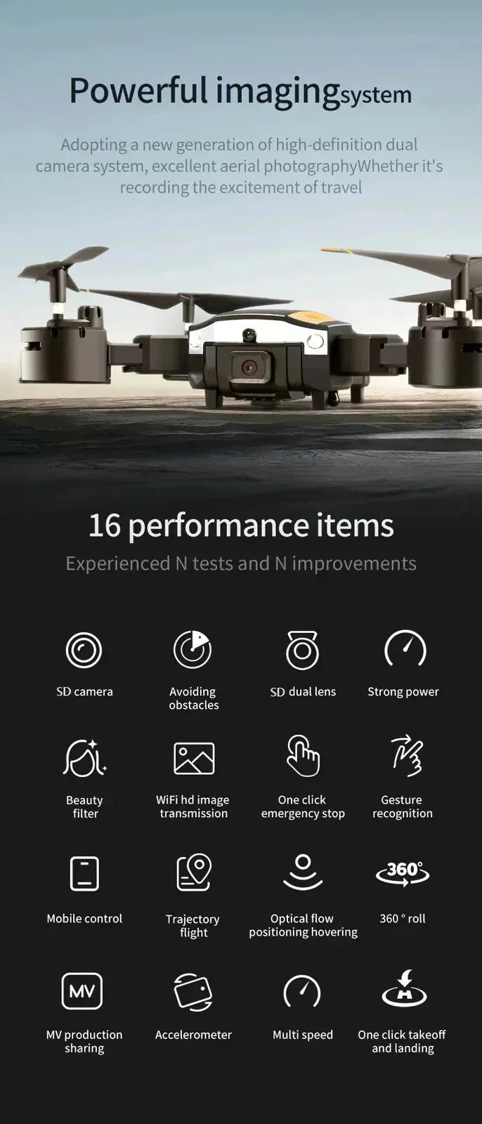 hd dual camera drone | one-key takeoff and landing | 540 degree aerial photography | energy saving