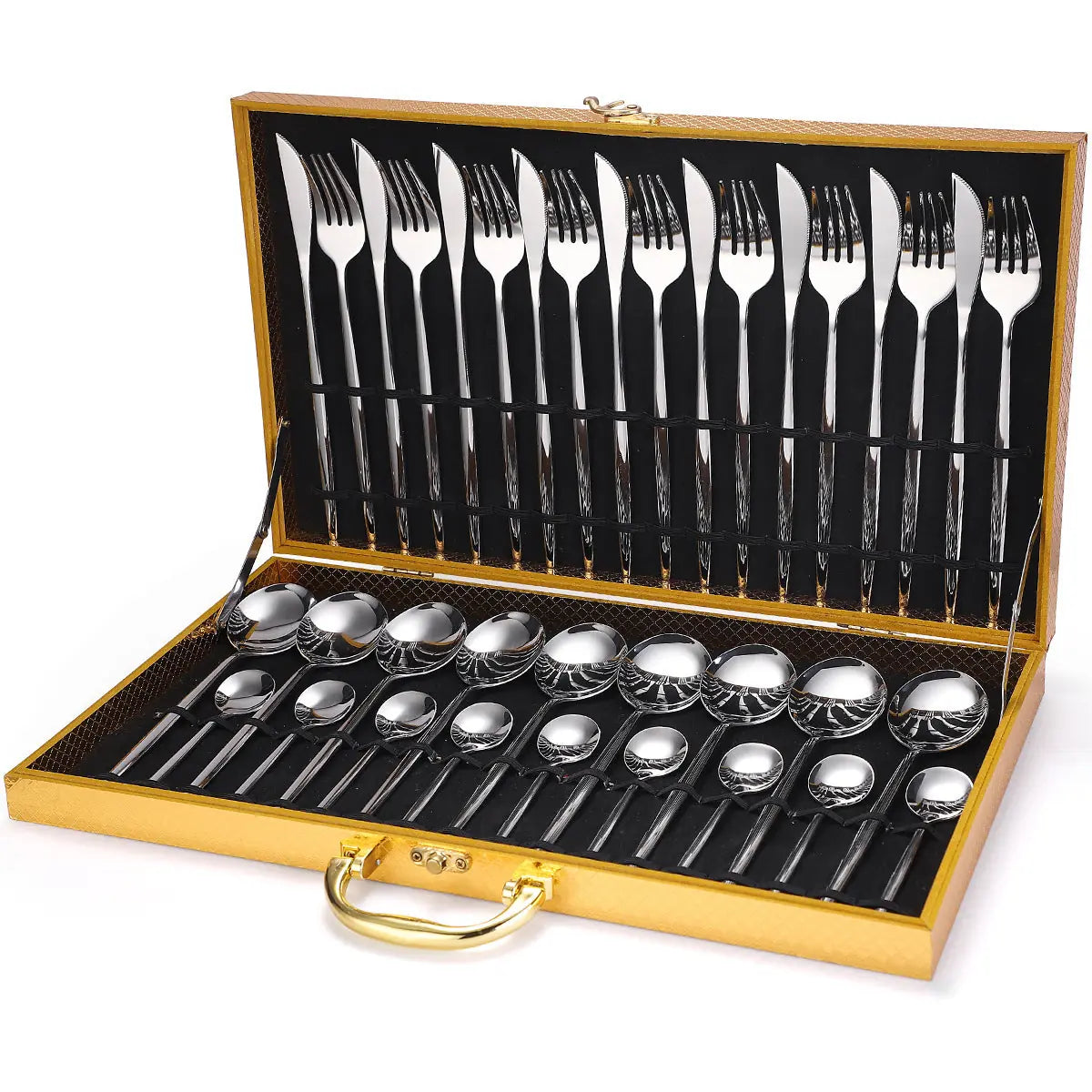 36-piece Stainless Steel Tableware Wooden Box Gift Box Set 