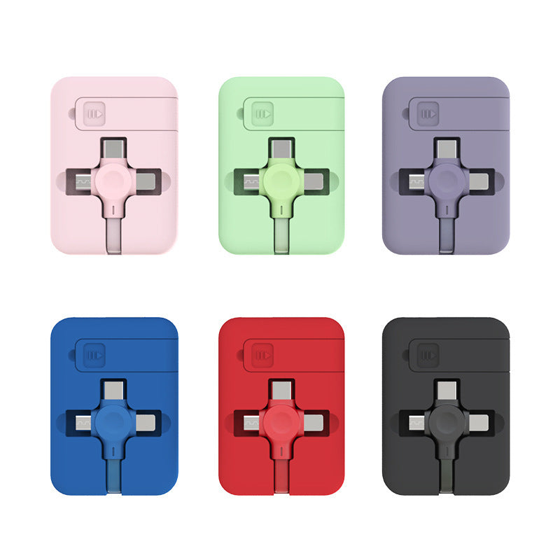 4 In 1 Retractable USB Cable Creative Macaron Type C Micro Cable For I Phone With Phone Stand Charging Data Cable Line Storage Box.