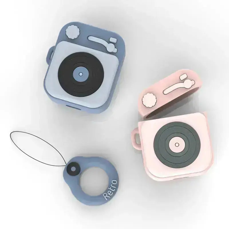 Cartoon Retro Gramophone  Wireless Bluetooth Headset Silicone Case 