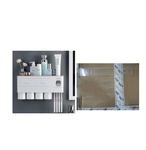 Non-marking Hanging Magnetic Toothbrush Holder Single Drawer Storage Rack With Toothpaste Squeezer Toiletry Set 