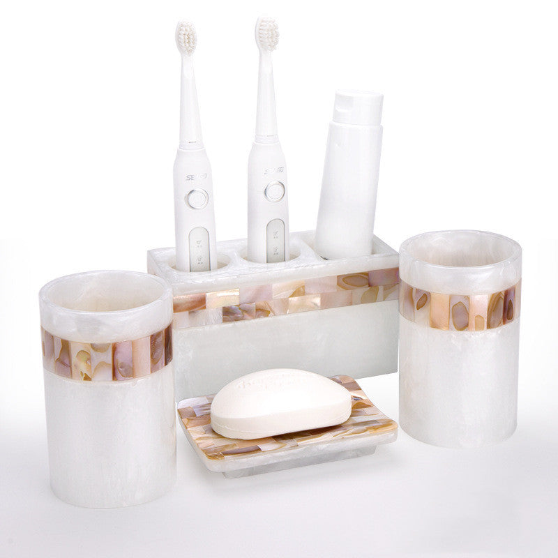 Light Luxury Shell Bathroom Decoration Accessories Toothbrush Holder Soap Dispenser Lotion Bottle Bathroom Supplies Wash Set 5.0 