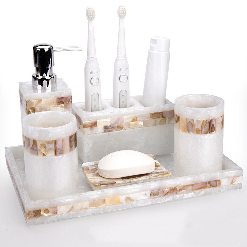 Light Luxury Shell Bathroom Decoration Accessories Toothbrush Holder Soap Dispenser Lotion Bottle Bathroom Supplies Wash Set 5.0 
