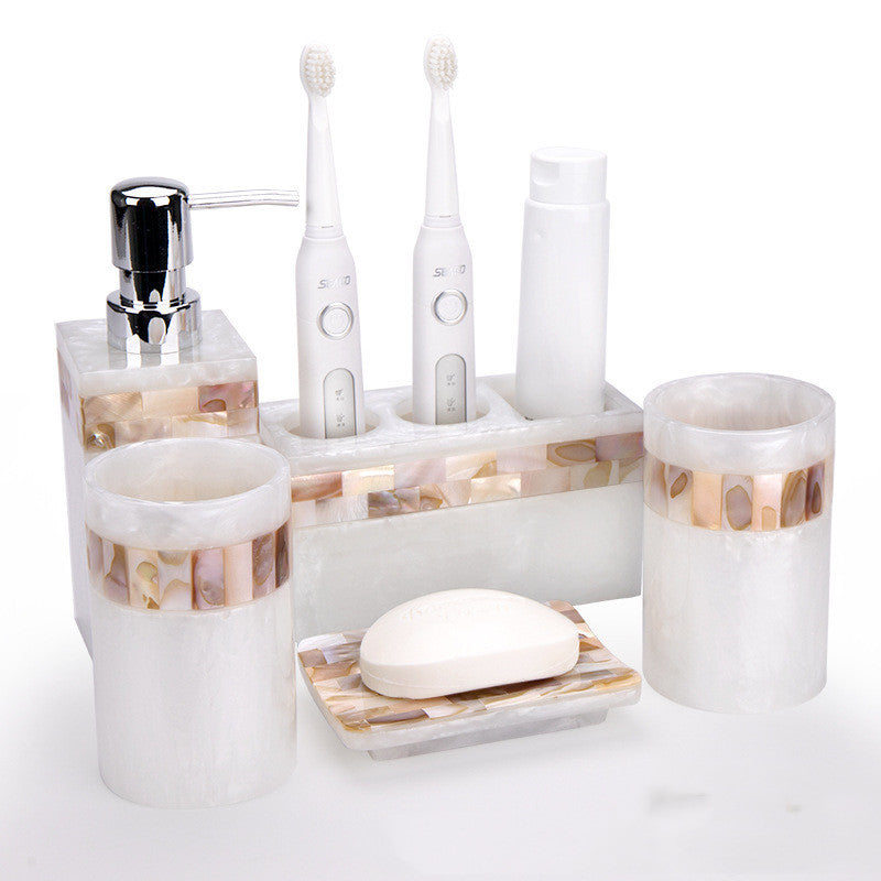 Light Luxury Shell Bathroom Decoration Accessories Toothbrush Holder Soap Dispenser Lotion Bottle Bathroom Supplies Wash Set 5.0 