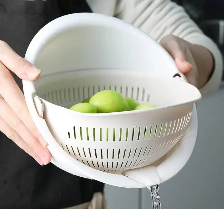 Double-Dish Sink Drain Basket Kitchen Panning Wash Fruit Basket 