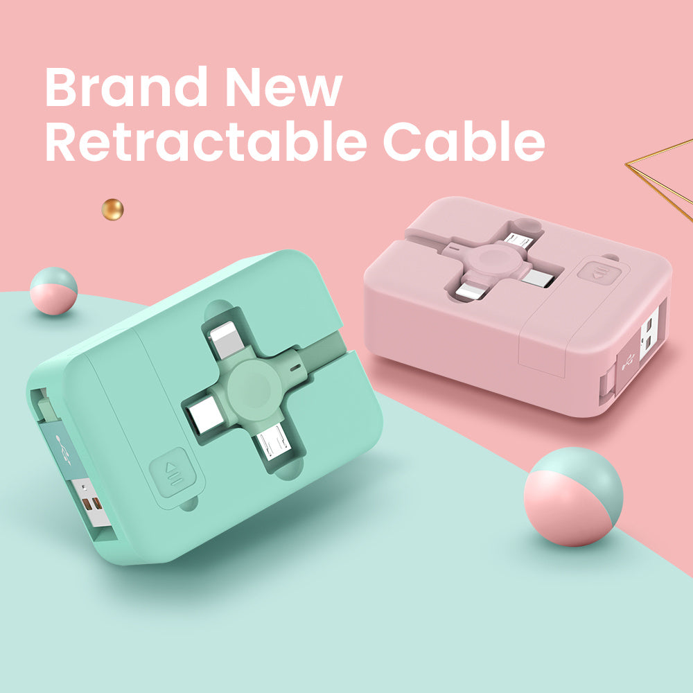 4 In 1 Retractable USB Cable Creative Macaron Type C Micro Cable For I Phone With Phone Stand Charging Data Cable Line Storage Box.