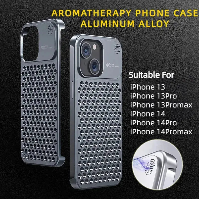 Aluminum Alloy Phone Case For 14 13 Pro Max Plus Hollow Heat Dissipation Anti-fall Full Body Shockproof Phone Cove 