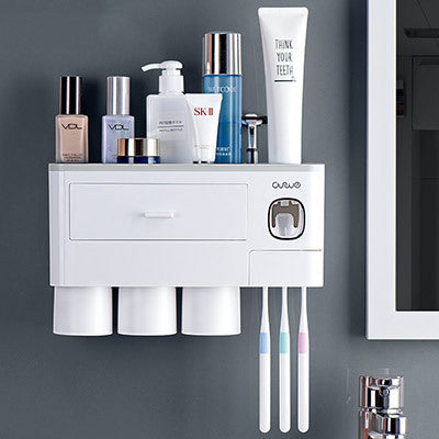 Non-marking Hanging Magnetic Toothbrush Holder Single Drawer Storage Rack With Toothpaste Squeezer Toiletry Set 
