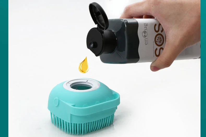 pet silicone grooming brush | waterproof pet bath brush | long handle dog brush | ultrasonic cleaning