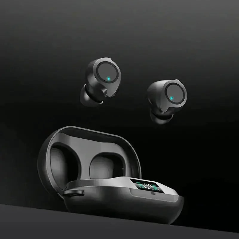 led display earbuds | wireless charging case | 10 hour battery life | energy saving