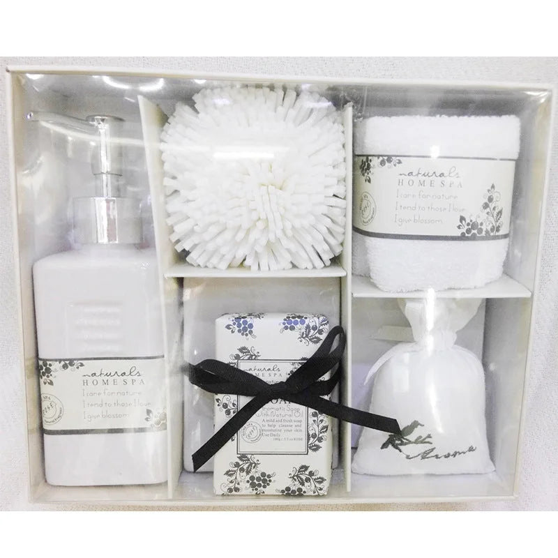 ceramic bathroom accessories set | 5-piece bath gift box | waterproof pottery soap dish | ultrasonic cleaning