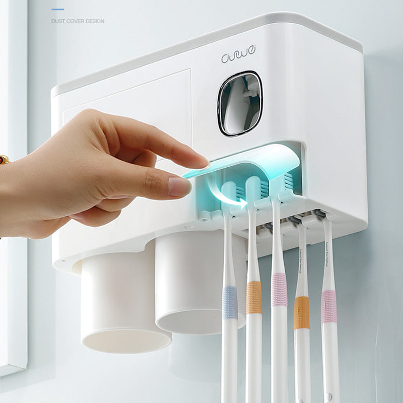 Non-marking Hanging Magnetic Toothbrush Holder Single Drawer Storage Rack With Toothpaste Squeezer Toiletry Set 
