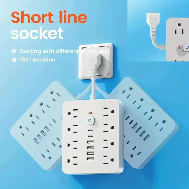 outlet surge protector | heavy duty power strip with usb | 8 ac outlets and 6 usb ports | ultrasonic cleaning