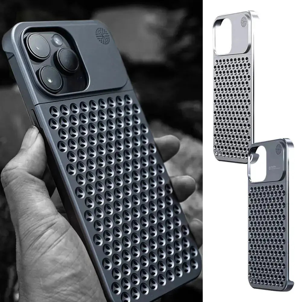 Aluminum Alloy Phone Case For 14 13 Pro Max Plus Hollow Heat Dissipation Anti-fall Full Body Shockproof Phone Cove 