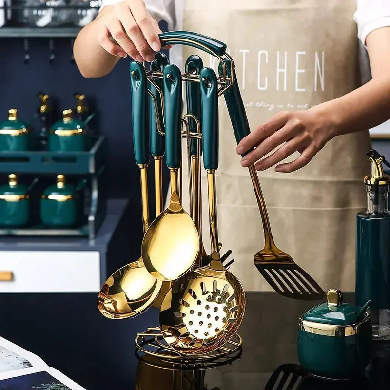 stainless steel kitchen utensil set | silicone cooking tools set | slotted spatula and turner set | energy saving