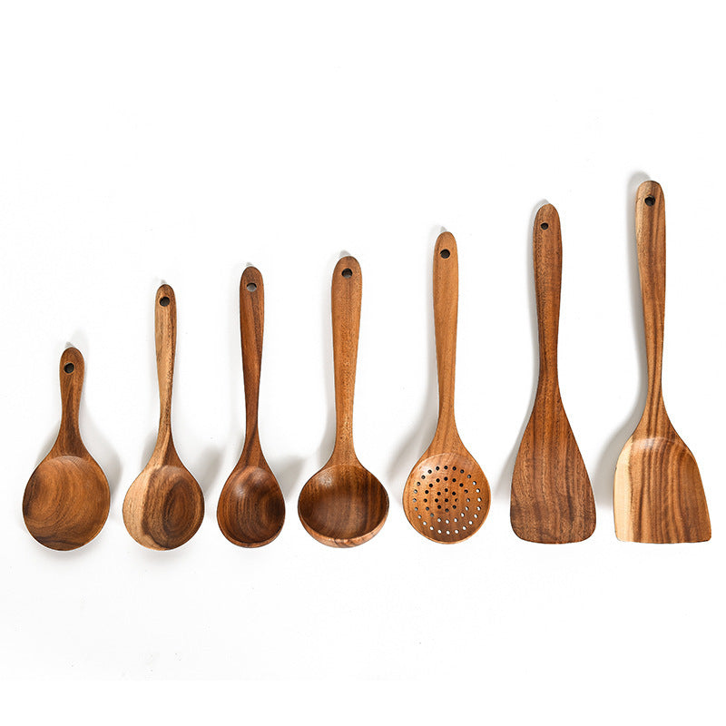 Teak Natural Wood Tableware Spoon Ladle Turner Rice Colander Soup Skimmer Cooking Tool Sets Spoon Scoop Kitchen Tools Gadgets 