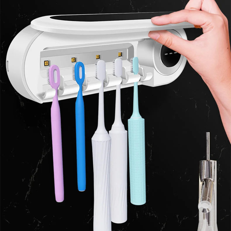 wall mounted toothbrush holder | uv sterilizer toothbrush holder | automatic toothpaste dispenser | ultrasonic cleaning