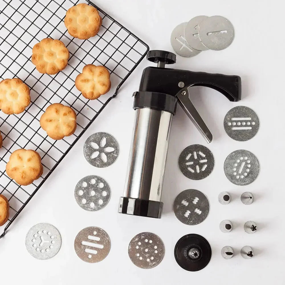 stainless-steel biscuit press | heavy-duty cookie machine | commercial-grade dough extruder | ultrasonic cleaning