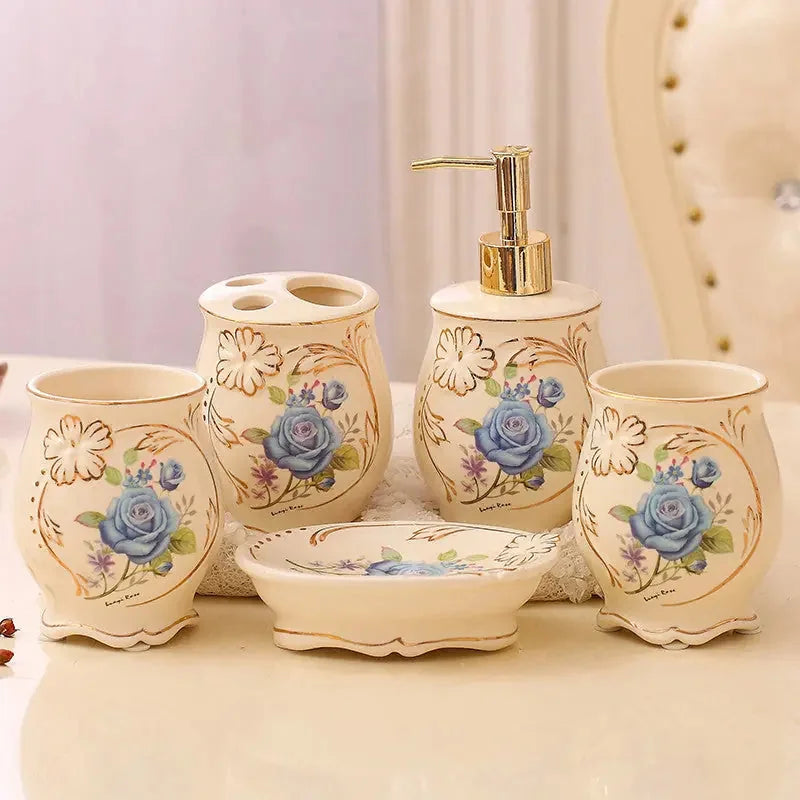 ceramic bathroom set | 5 piece bathroom accessories | wall-mounted soap dispenser | energy saving