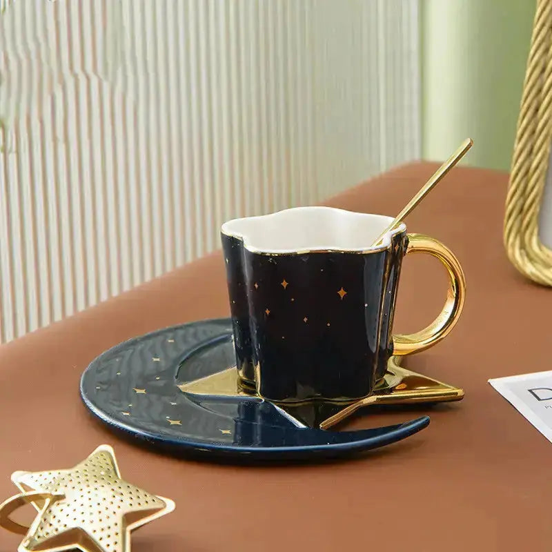 Creative Ceramic Cup With Star And Moon Saucer 