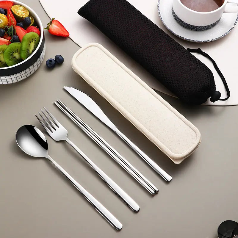 304 Dinnerware Set Flatware Kitchen Accessories Camping Travel Sets Gold Knife Fork Spoon Portable Cutlery Sets With Case 