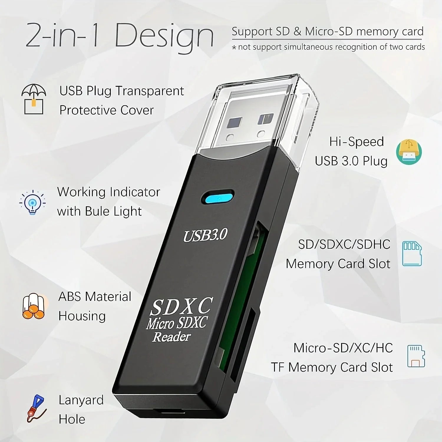 high speed usb 30 card reader | 5gbps data transfer | 2-in-1 sd and micro sd adapter | energy saving