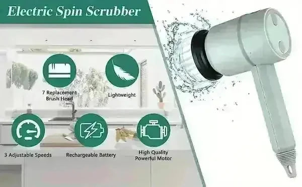 cordless electric spin scrubber | stainless steel brush head | long battery life spin scrubber | energy saving