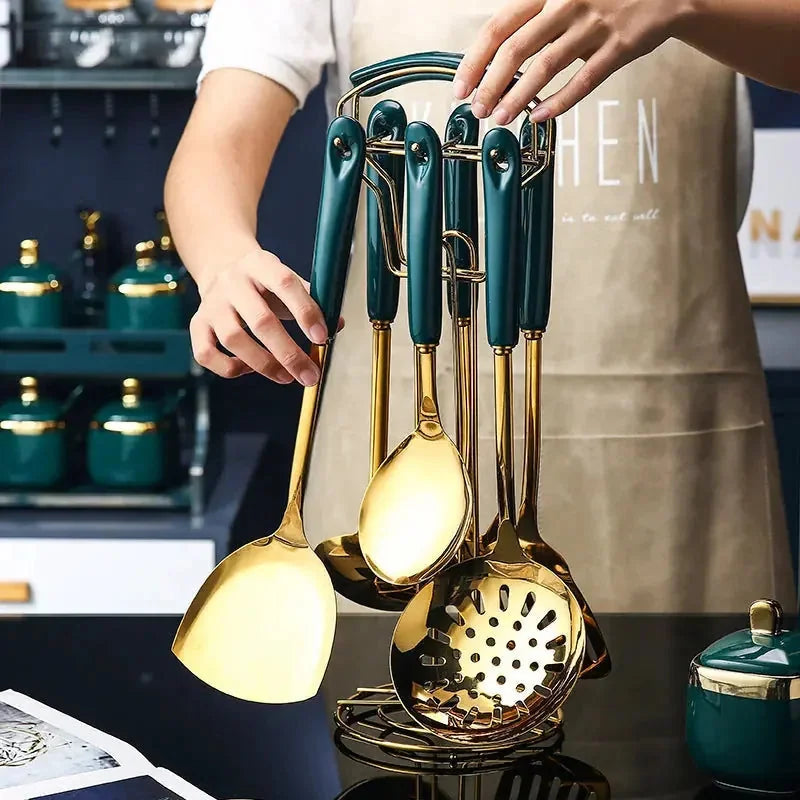 stainless steel kitchen utensil set | silicone cooking tools set | slotted spatula and turner set | ultrasonic cleaning