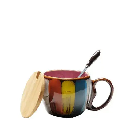 Creative ceramic cup milk cup water cup coffee cup breakfast cup couple cup to cup mug with lid spoon 